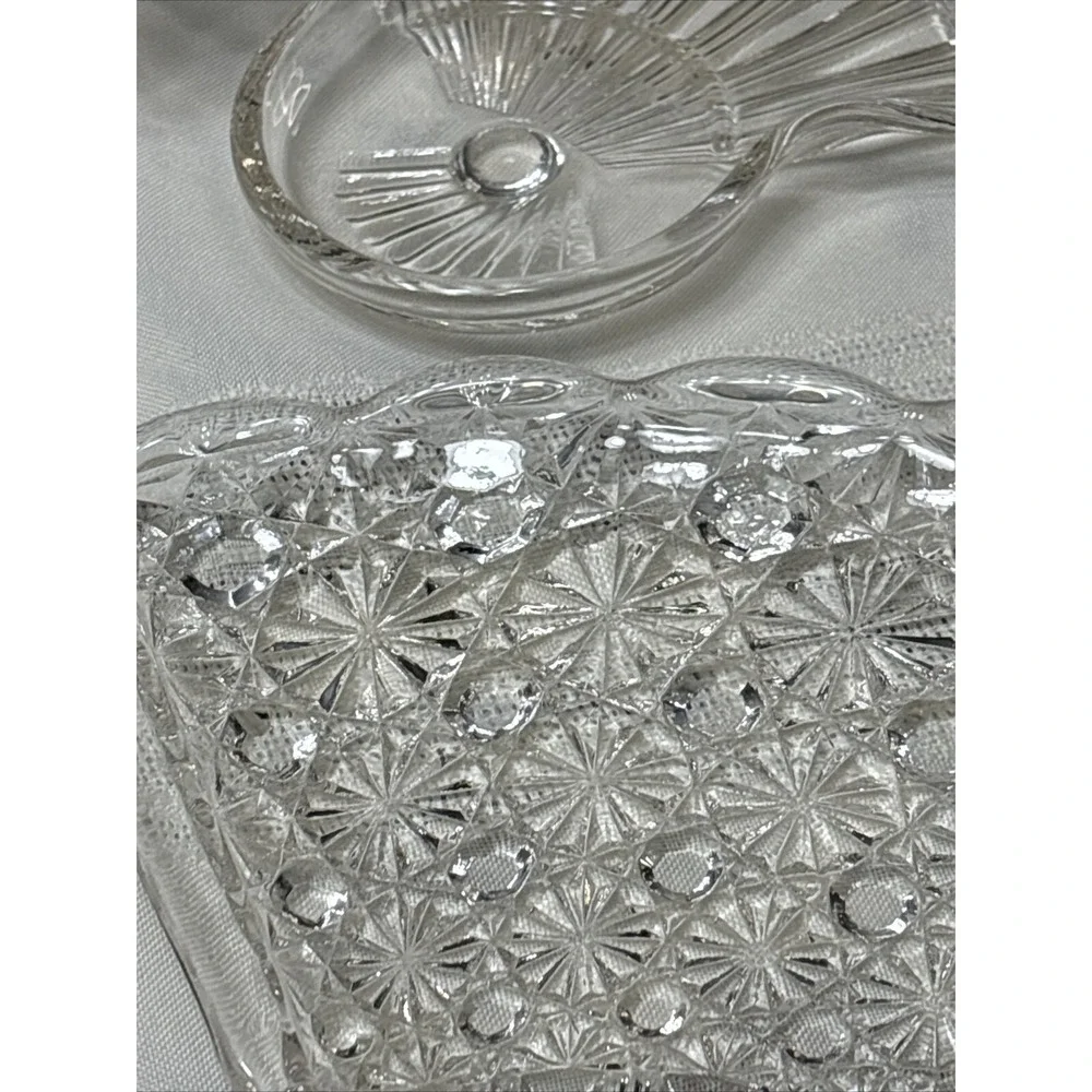 4 Vtg Fan Vanity Tray Dishes Daisy Button Pattern Anchor Hocking Party Christmas